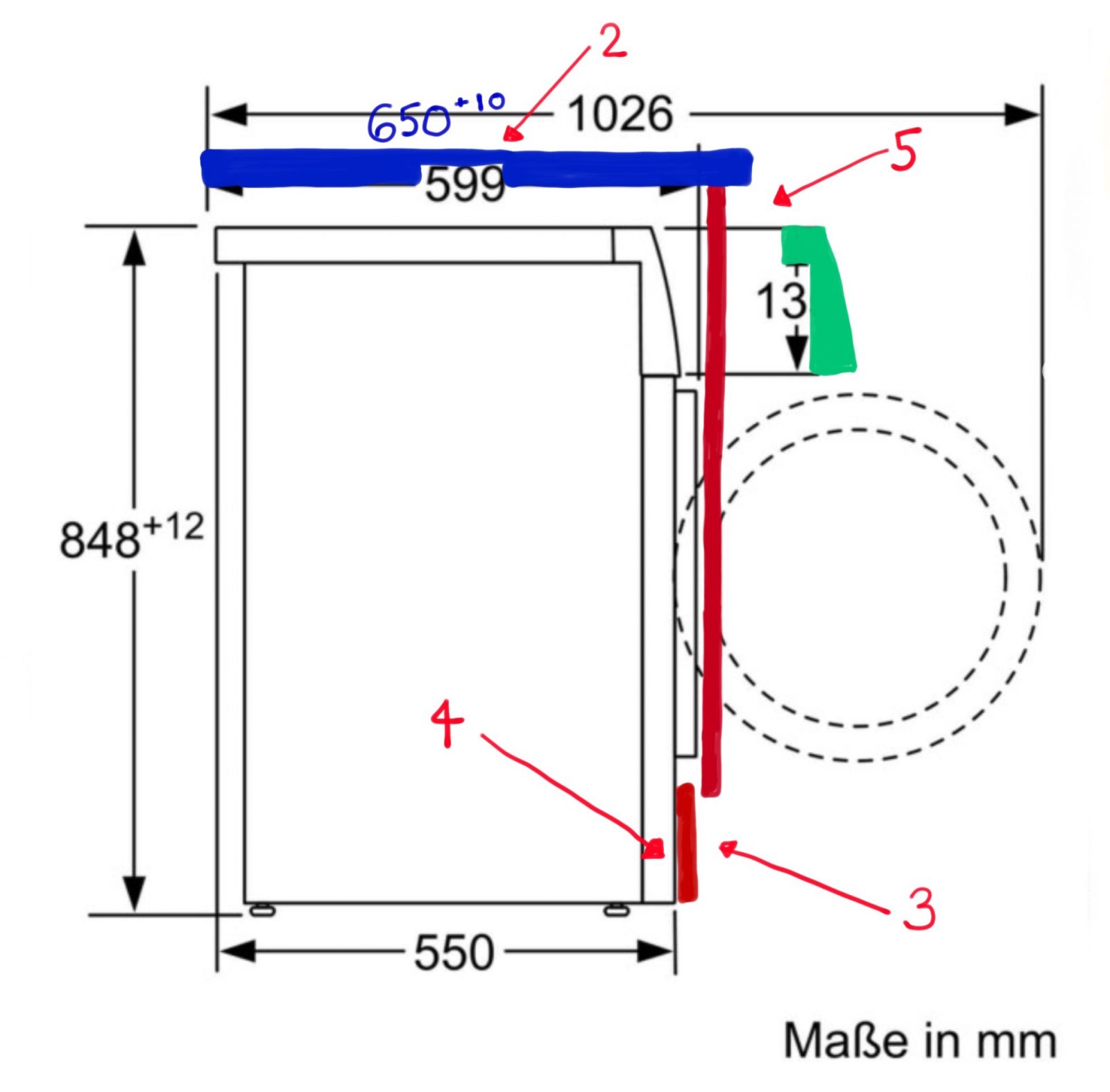 washing machine net and gross dimensions